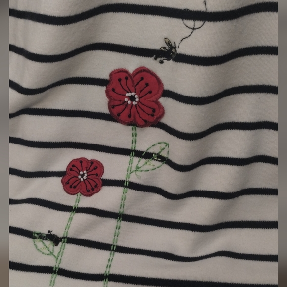 Alfred Dunner Black/White Striped Top with Red Floral Embroidery - Picture 12 of 14
